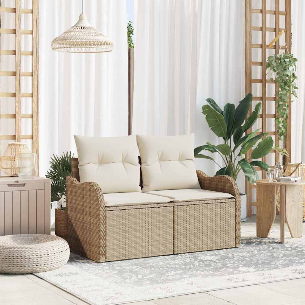 Garden Sofa with Cushion Beige 121 x 62 x 69cm Poly Rattan